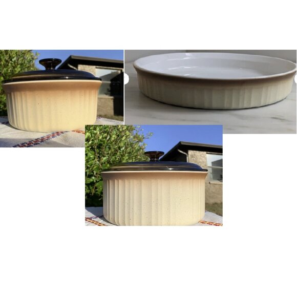 3 Pc Vintage Corning Ware French Bisque 2.5 Qt F1B , 1.5 Qt F5B, Quiche F3B - Picture 1 of 6